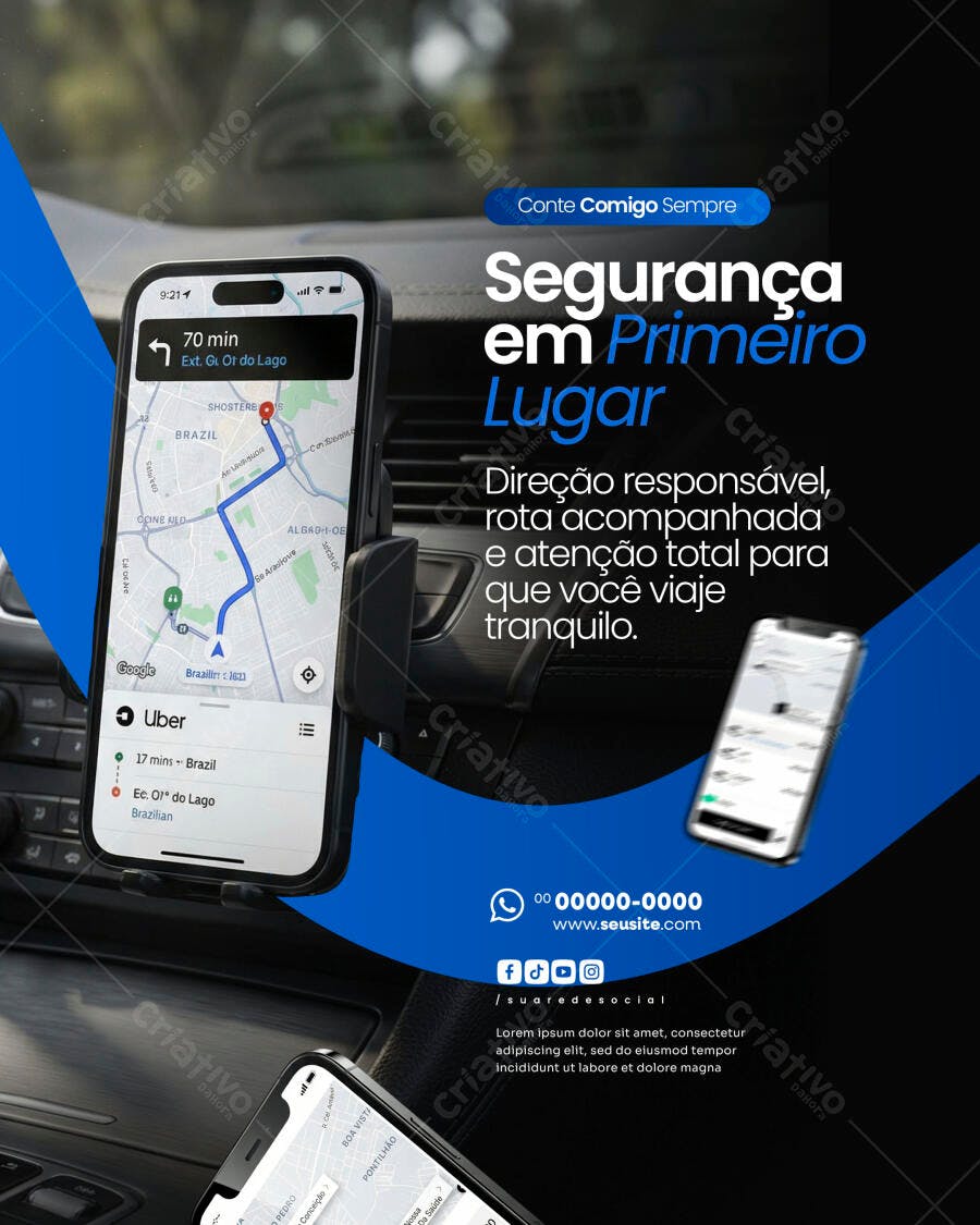 Post Instagram App Transporte Segurança PSD Editável