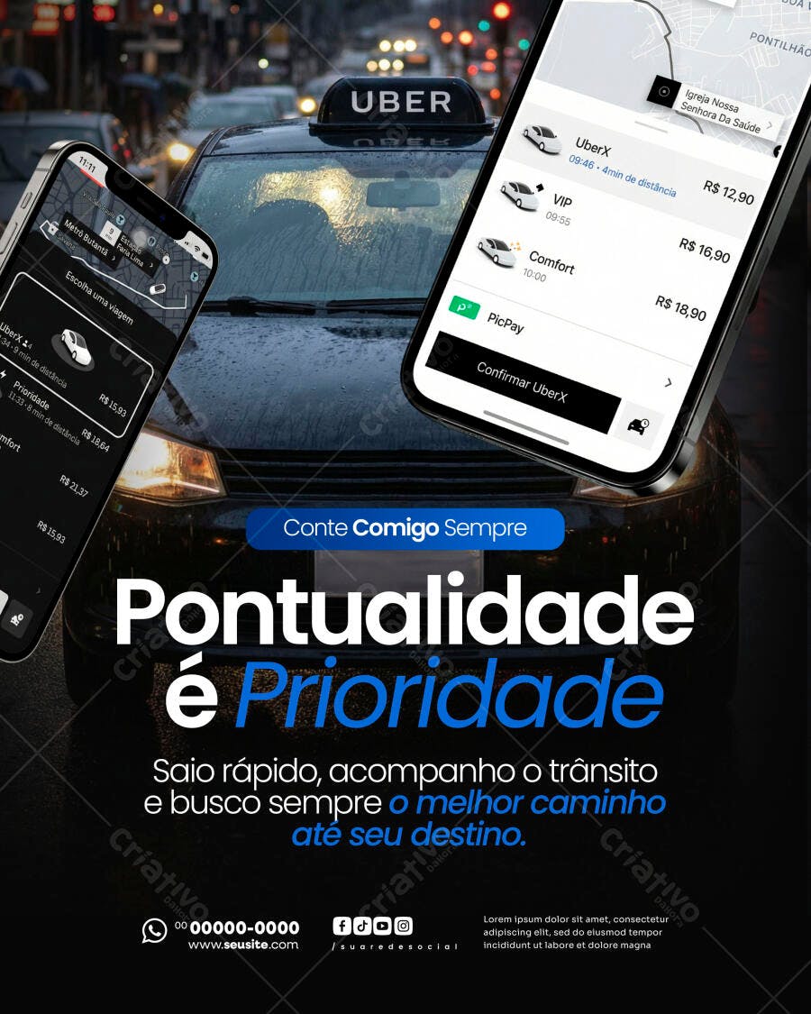 Post Instagram Uber Carro de Aplicativo PSD Editável