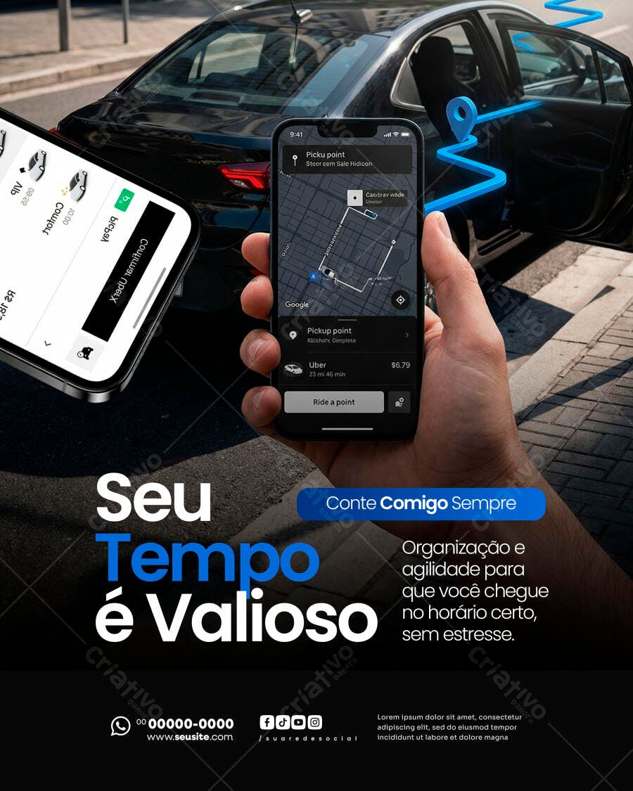 Post Instagram Aplicativo Transporte PSD Editável
