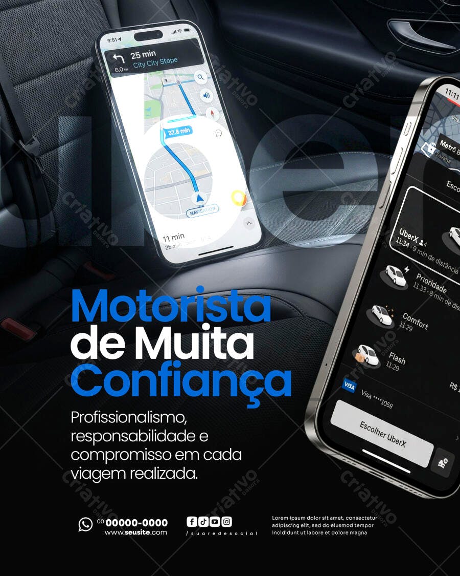 Post Instagram Motorista Aplicativo PSD Editável