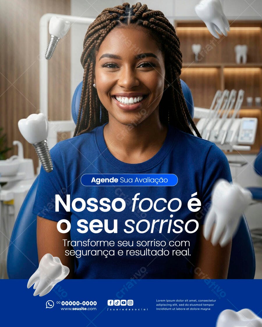 Post Instagram Odontologia Implante Dentário PSD Editável