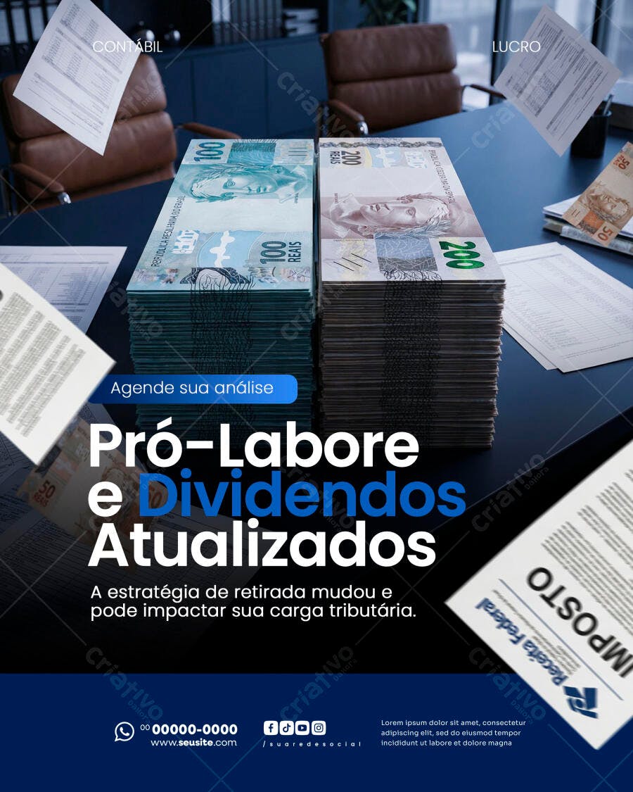 Post Instagram Contabilidade Pró-Labore PSD Editável