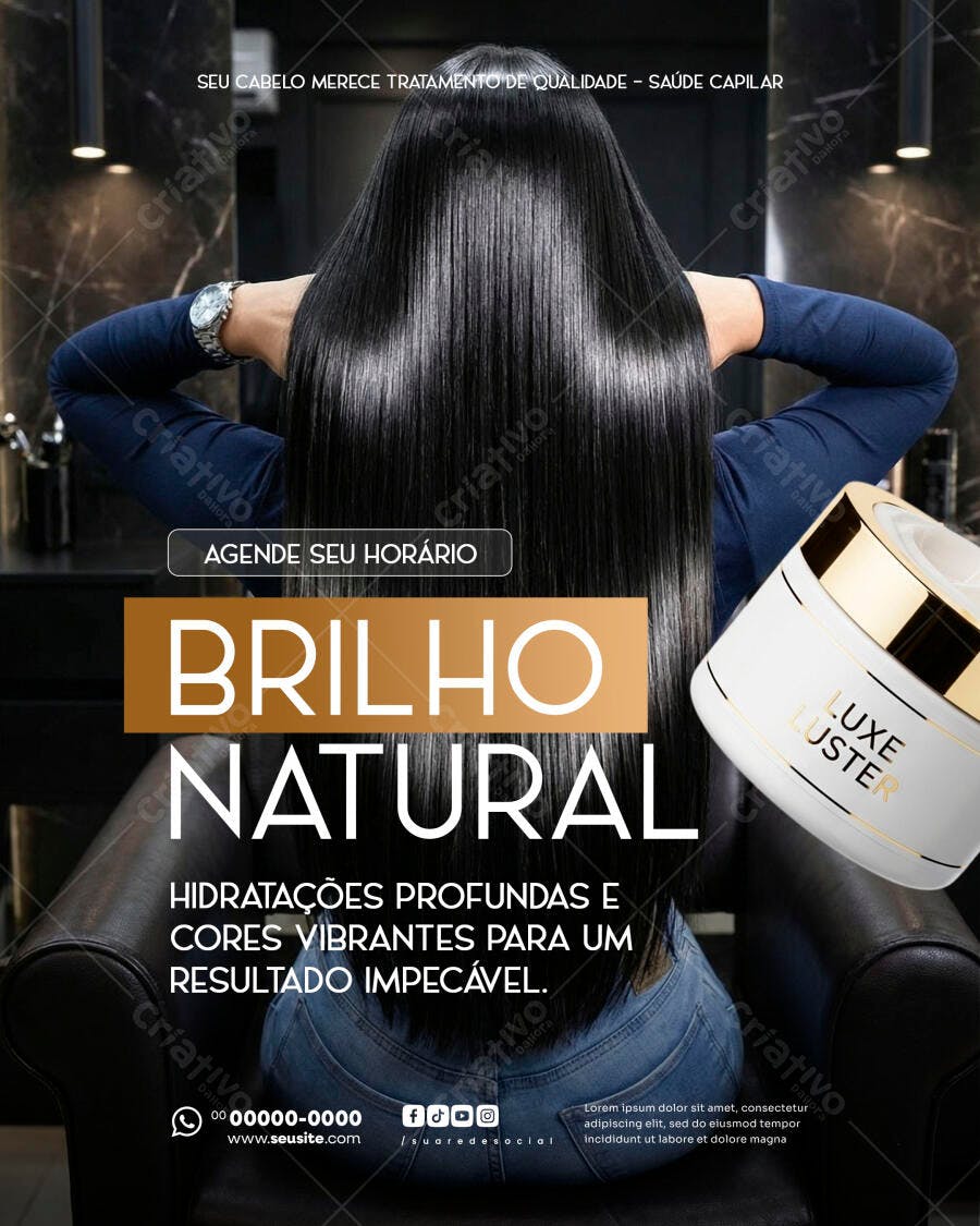 Post Instagram Salão de Beleza Cabelo Brilho Natural PSD Editável