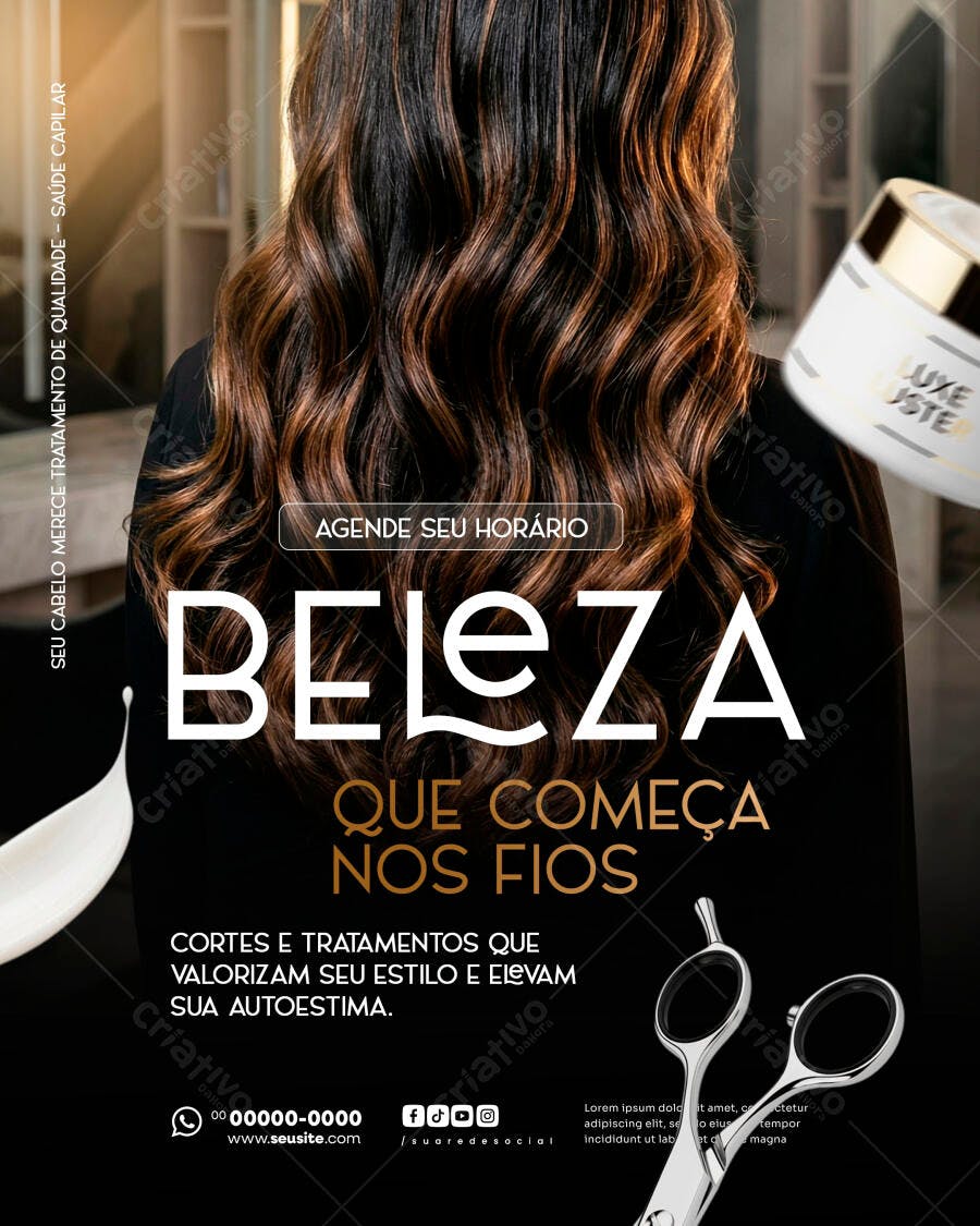 Flyer Salão de Beleza Cabelos Tratamento PSD Editável