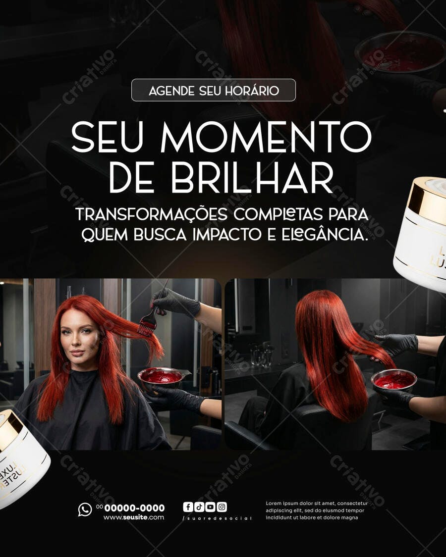 Post Instagram Salão de Beleza Cabelo Vermelho PSD Editável