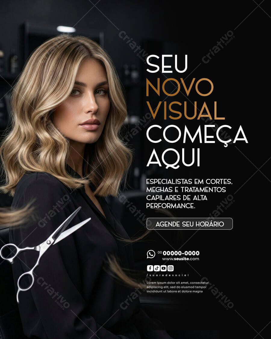 Flyer Salão de Beleza Cortes e Mechas PSD Editável