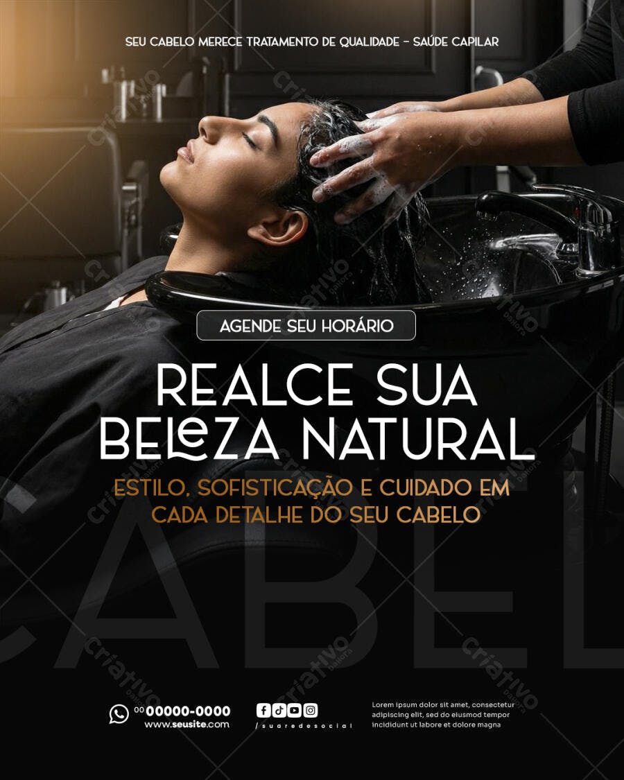 Flyer Salão de Beleza Tratamento Capilar PSD Editável