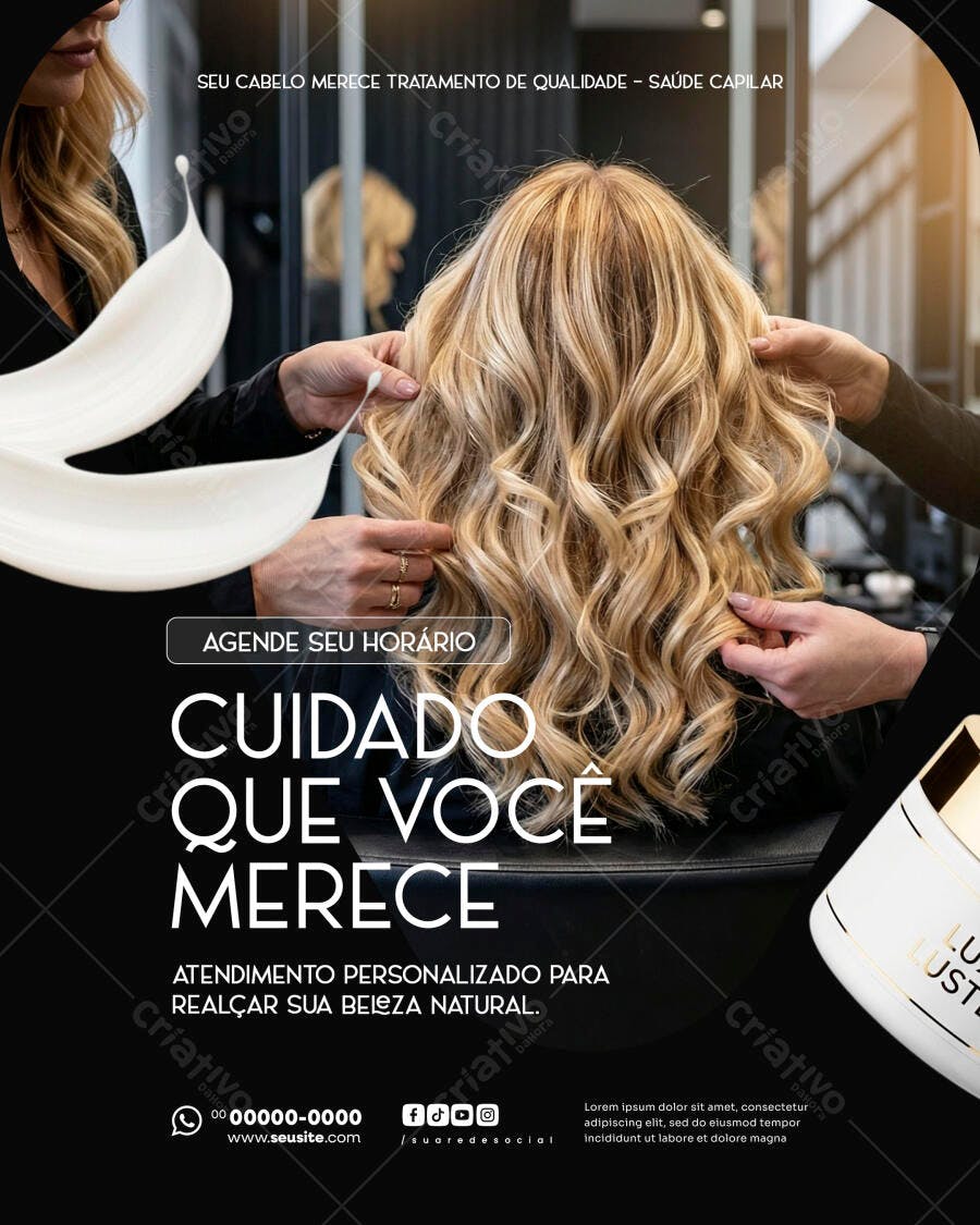 Post Instagram Salão de Beleza Cuidado Capilar PSD Editável