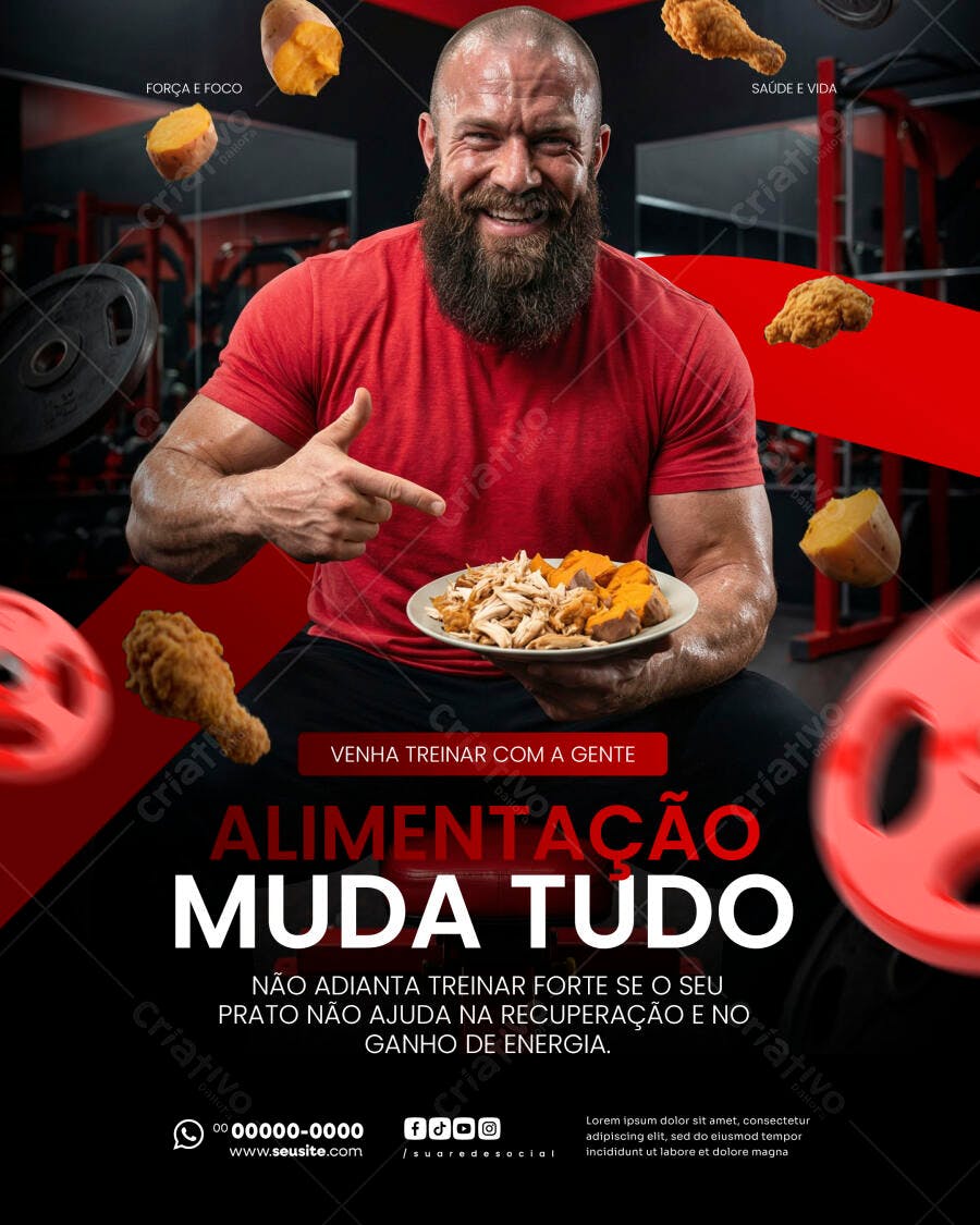 Post Instagram Academia Nutrição Fitness PSD Editável