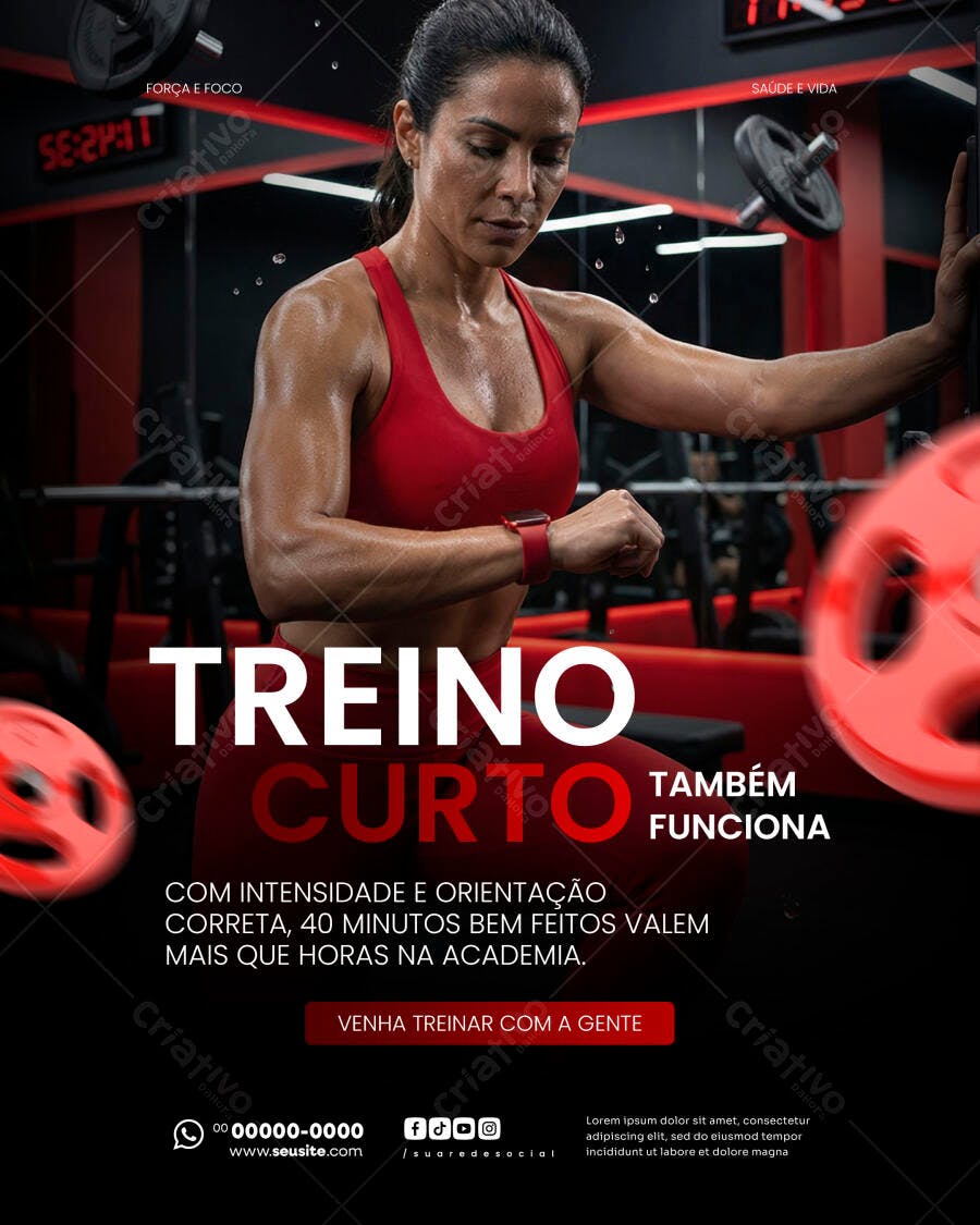 Flyer Treino Curto Academia Fitness PSD Editável