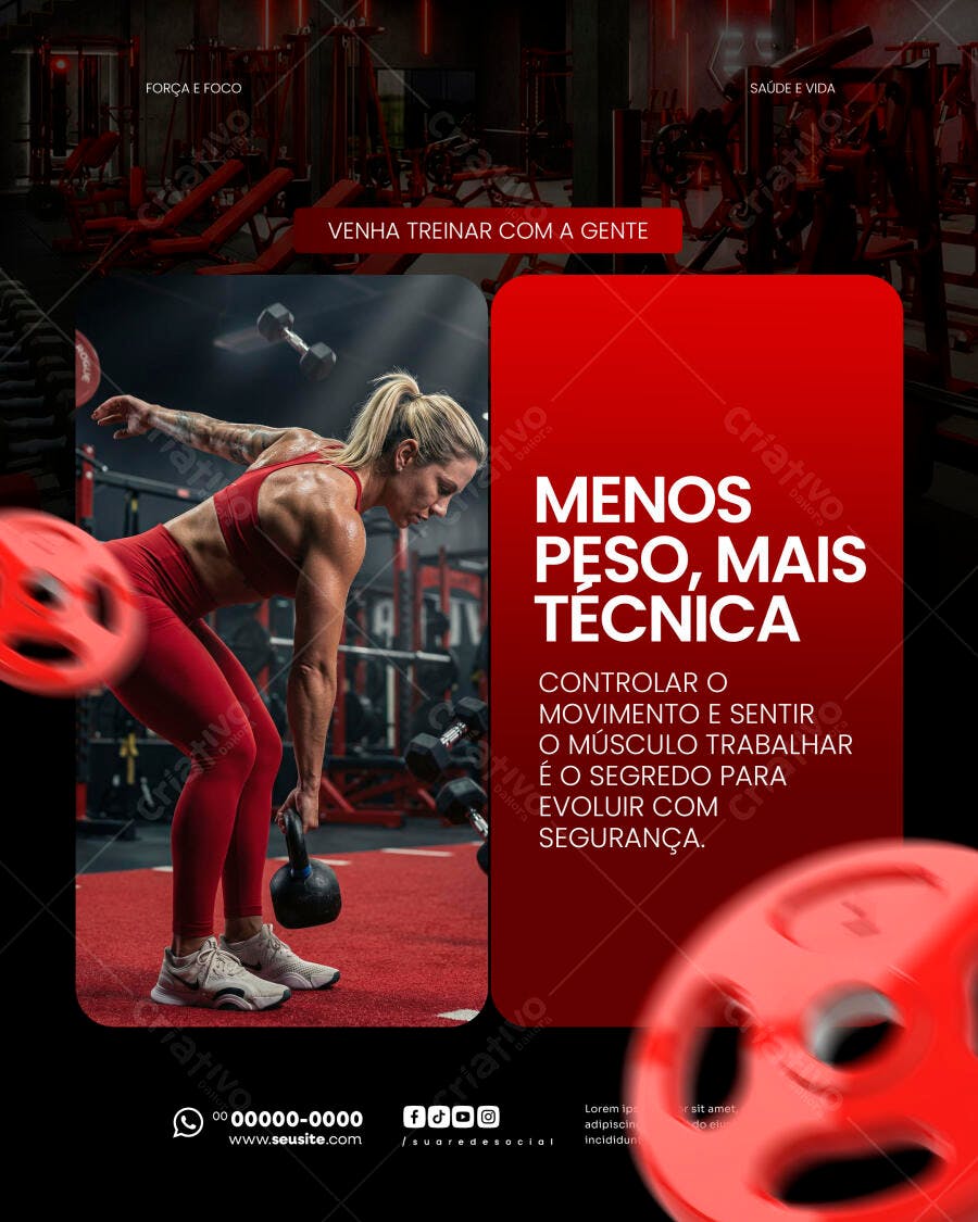 Post Instagram Academia Fitness Vermelho PSD Editável