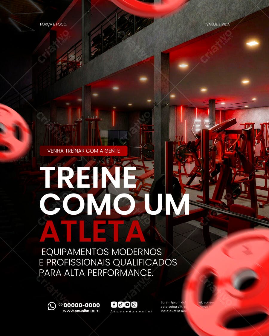 Post Instagram Academia Fitness Treino PSD Editável
