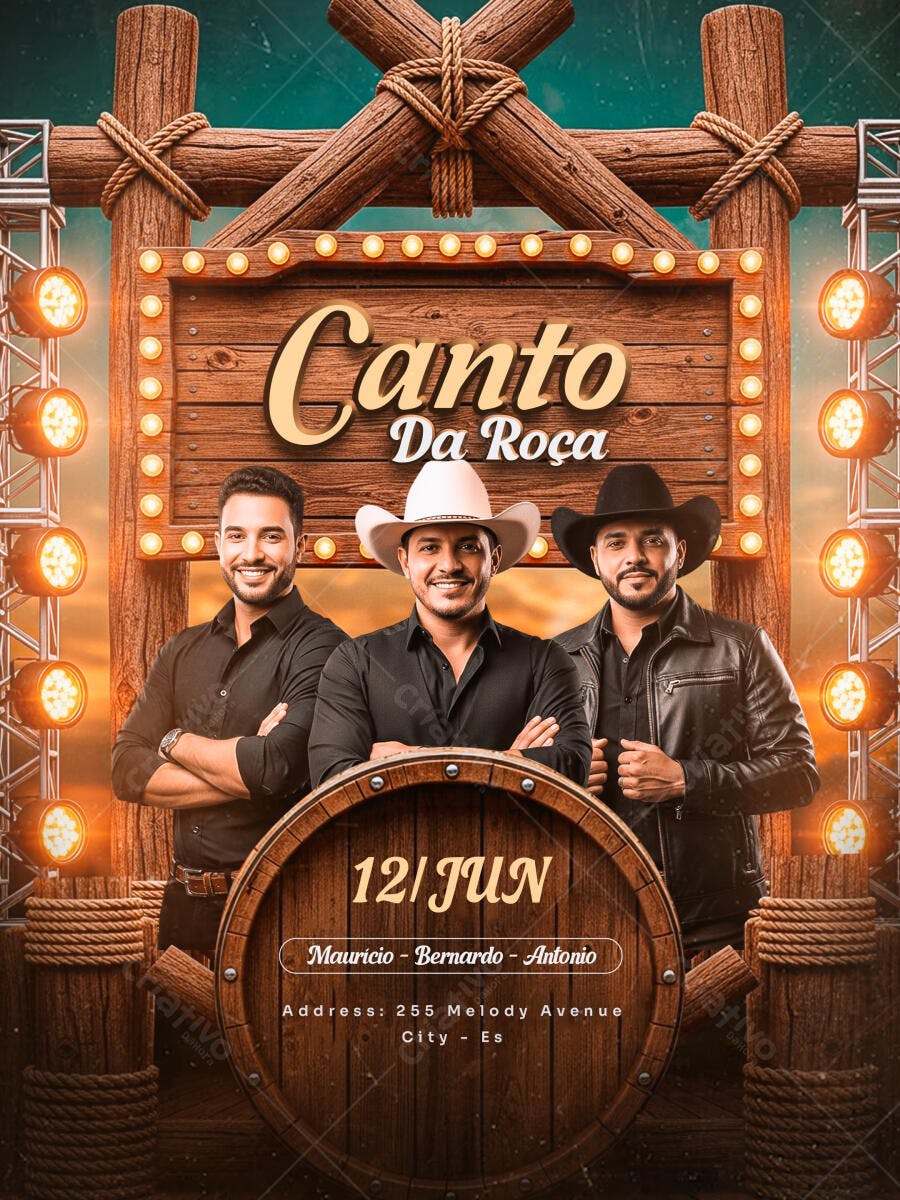 Flyer Festa Junina Canto da Roça 12 Junho PSD Editável