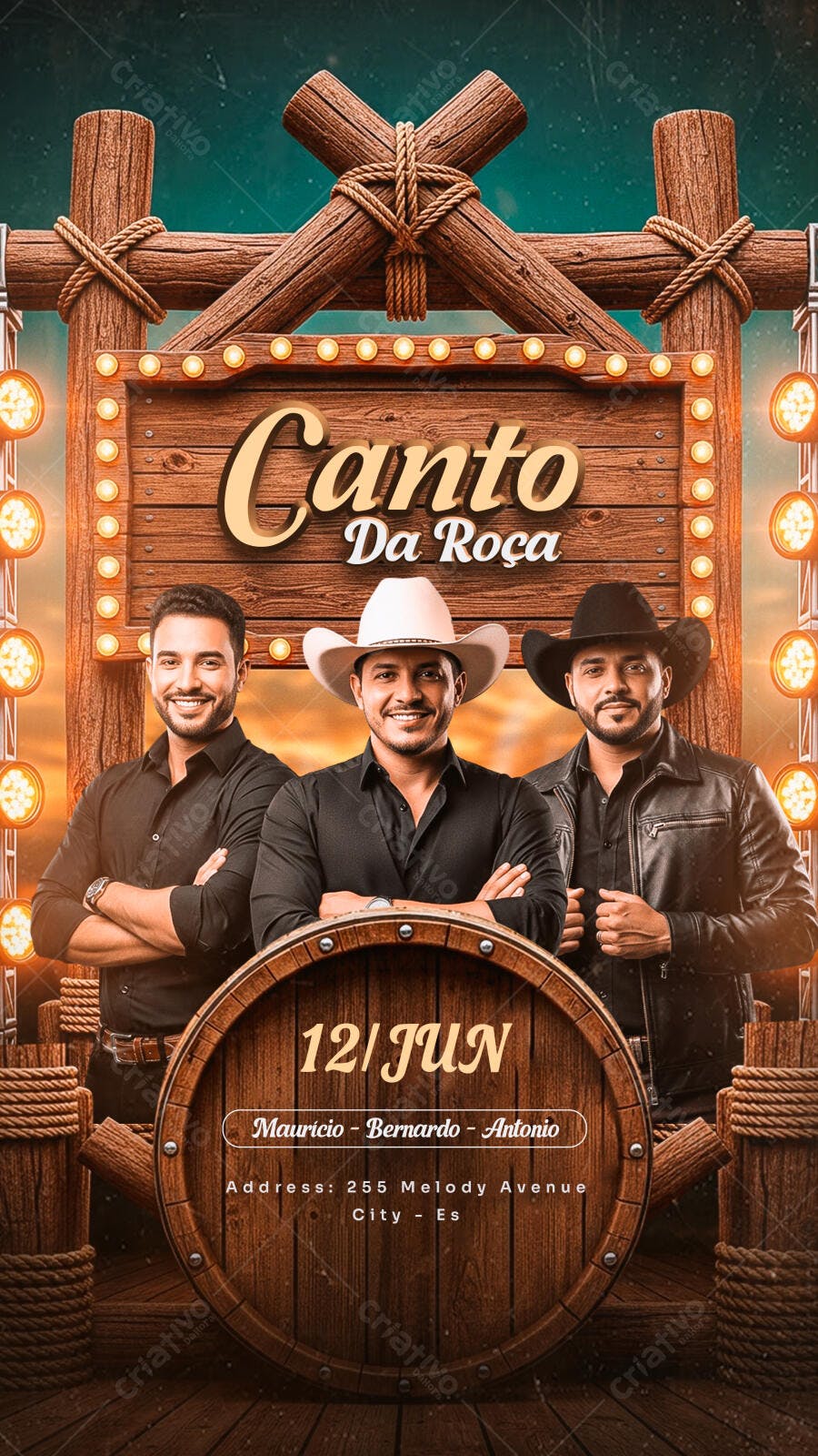 Post Instagram Canto da Roça Sertanejo 12 de Junho PSD Editável