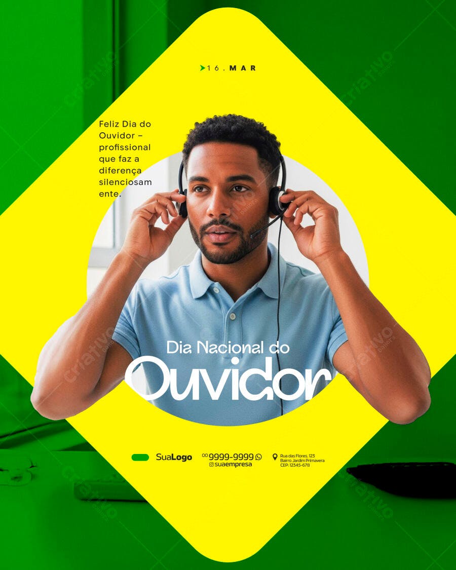 Post Instagram Dia Nacional do Ouvidor Março PSD Editável