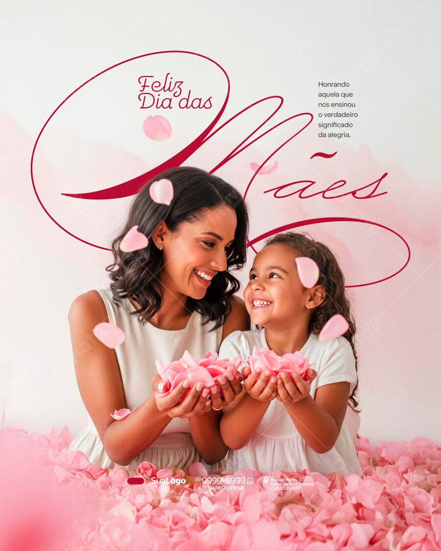 Post Instagram Dia das Mães Rosas Corações PSD Editável