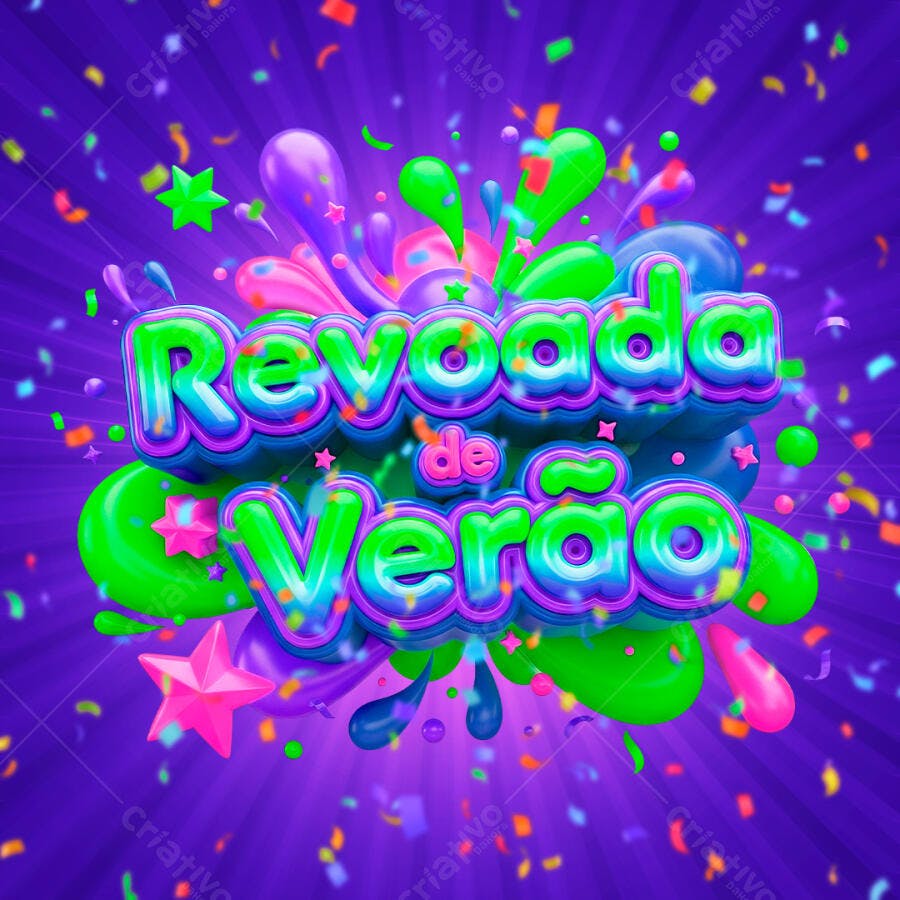 Revoada de Verão Título 3D Splash Neon Colorido PNG