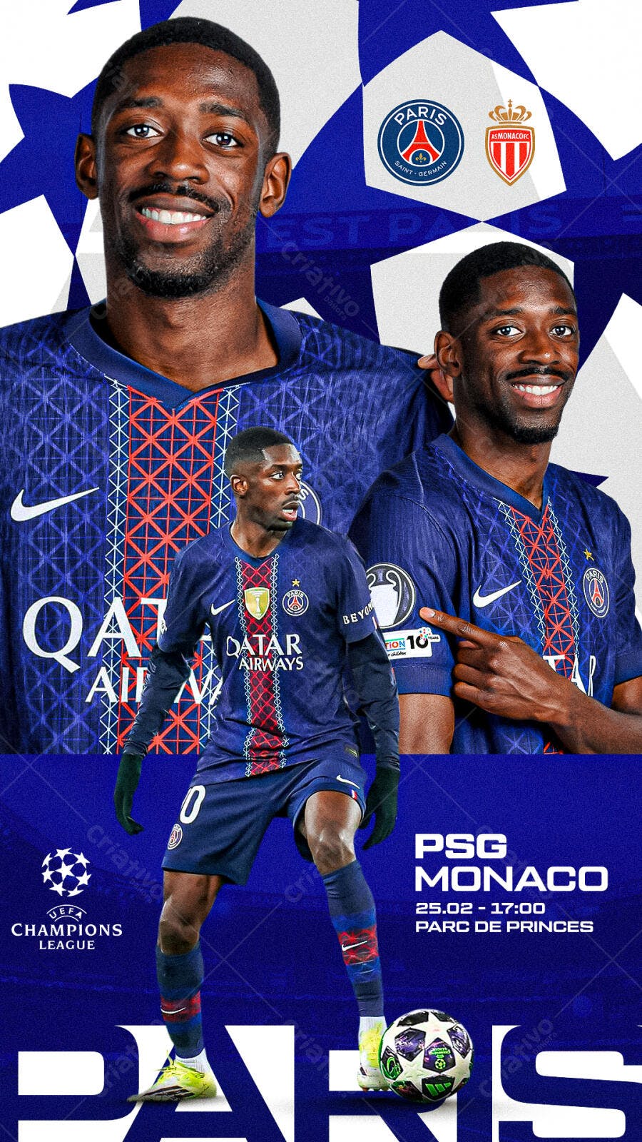 Post Instagram Champions League PSG Monaco PSD Editável