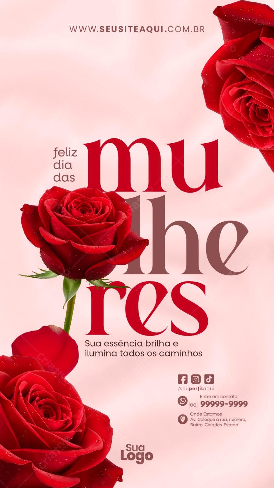 Story Dia da Mulher Rosas Vermelhas PSD Editável