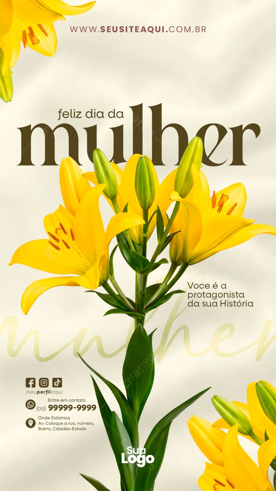 Story Dia da Mulher Flores Amarelas PSD Editável