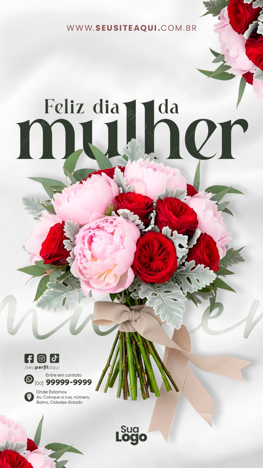 Story Instagram Dia da Mulher Buquê Rosas PSD Editável