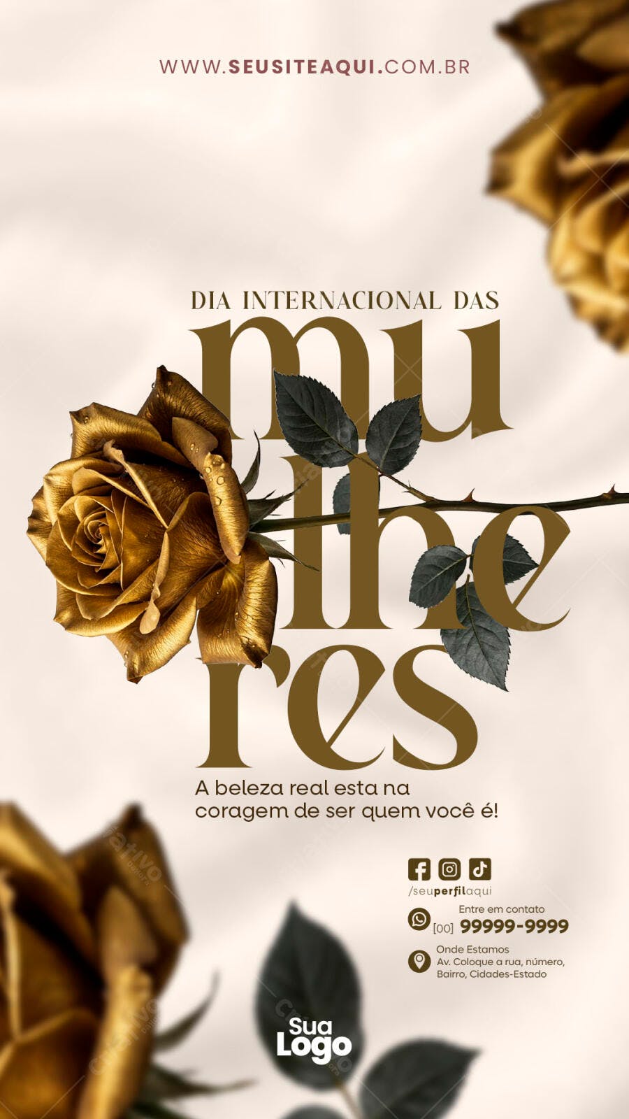 Story Dia Internacional da Mulher Rosa Dourada PSD Editável