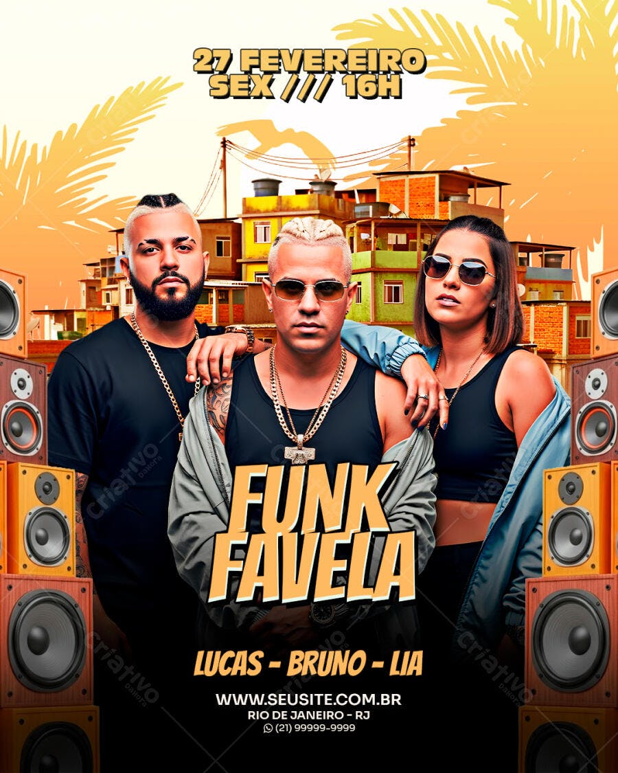 Flyer Funk Favela Fevereiro PSD Editável