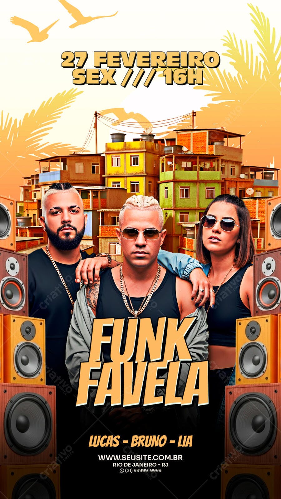 Flyer Funk Favela Evento Fevereiro PSD Editável