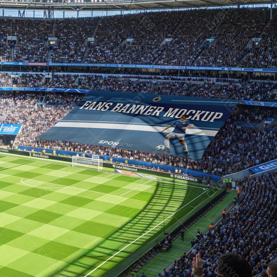 Mockup Banner Torcida Estádio Futebol Vista Superior Editável