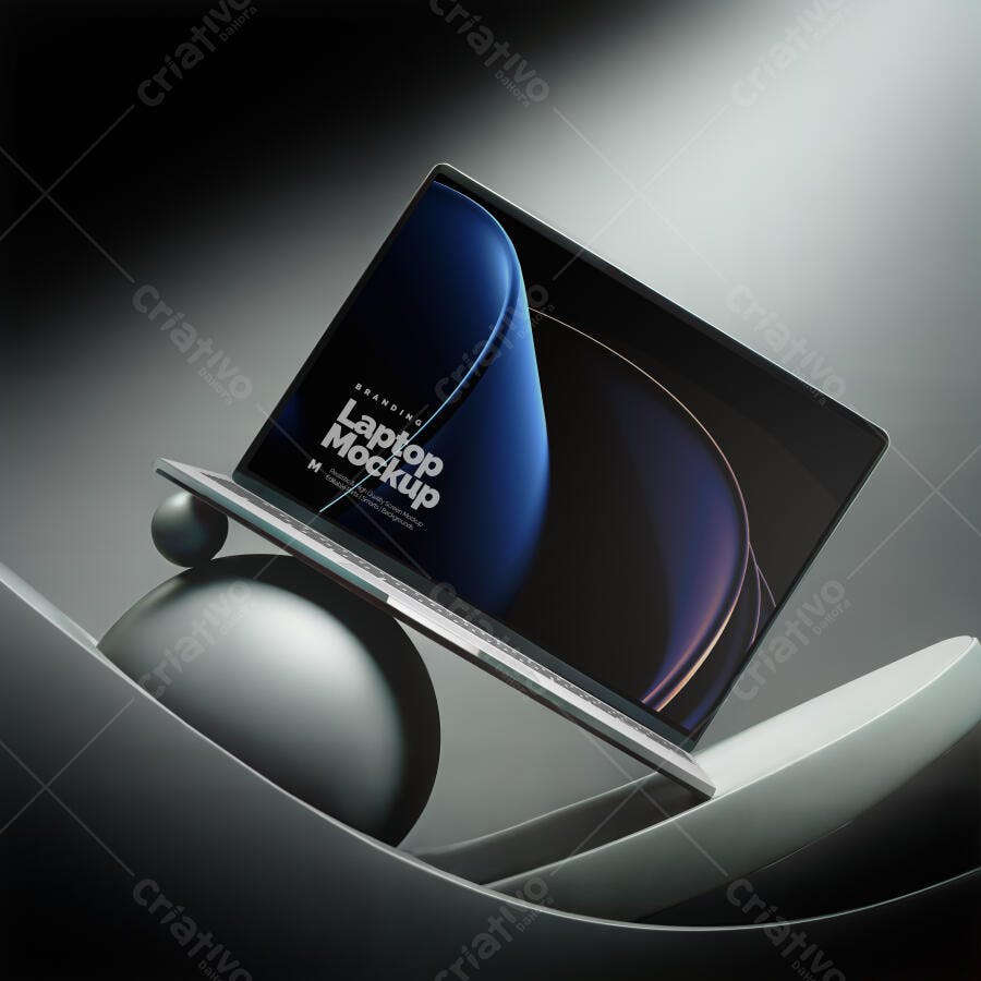Mockup Notebook Flutuante Fundo Escuro 3D Editável