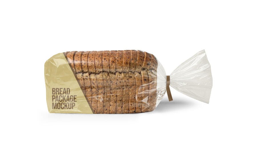 Mockup Embalagem Pão Fatiado Plástico Transparente Editável