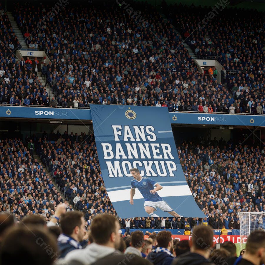 Mockup Banner Estádio Futebol Torcida Editável