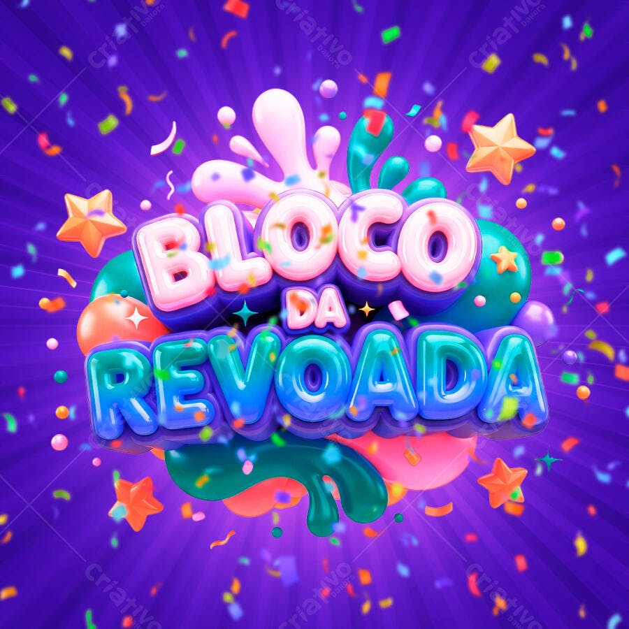Bloco da Revoada Carnaval 3D Roxo e Colorido