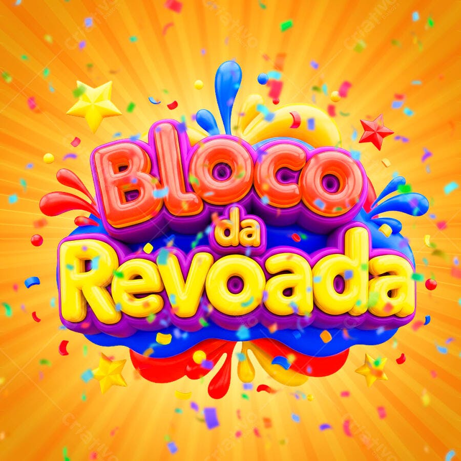 Selo 3D Bloco da Revoada Carnaval Colorido Fundo Transparente