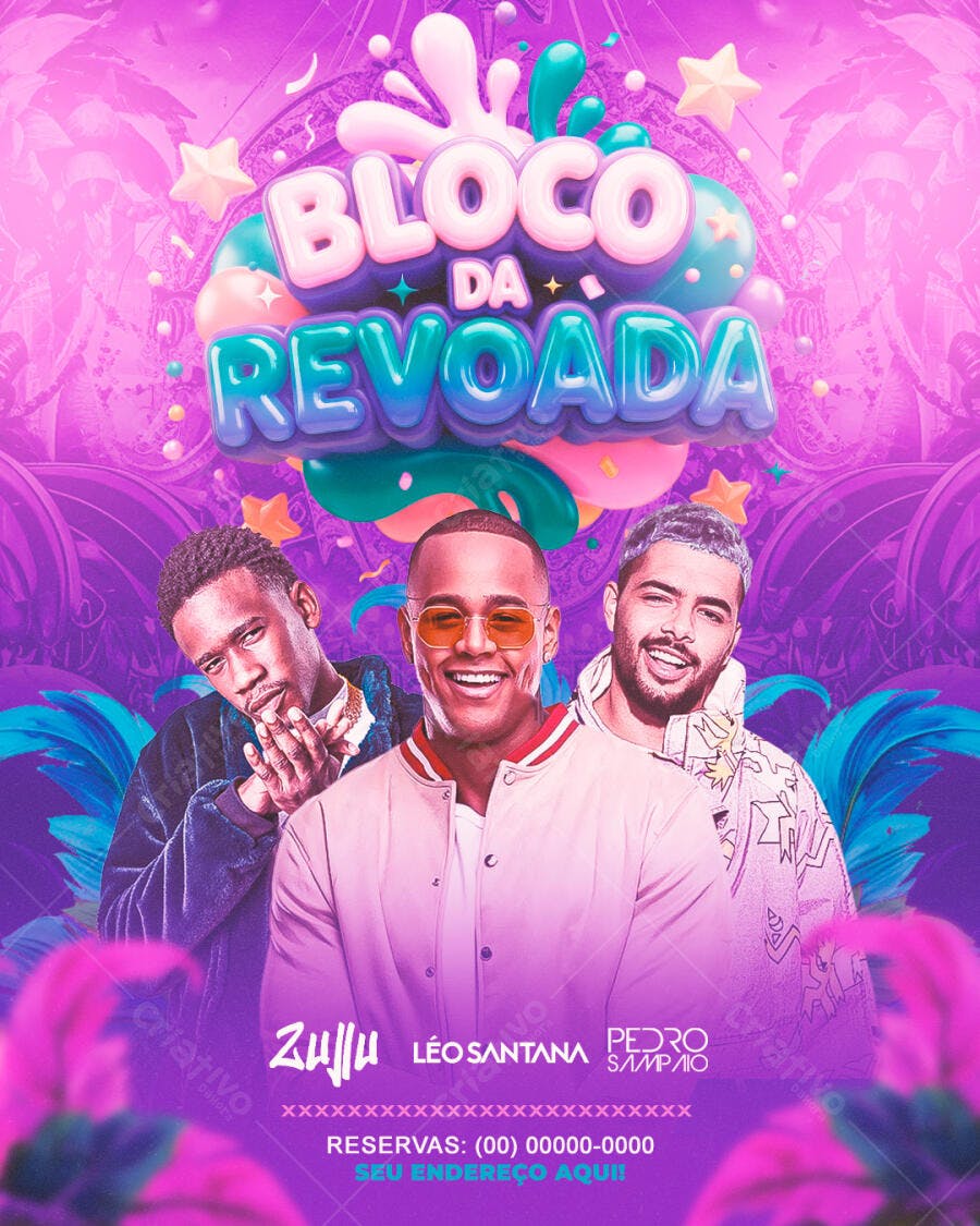 Flyer Bloco da Revoada Carnaval Evento PSD Editável
