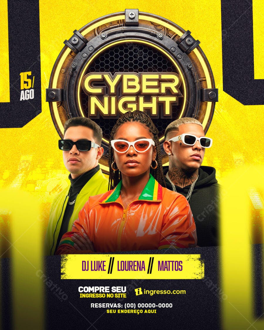 Flyer Festa Cyber Night 15 de Agosto PSD Editável