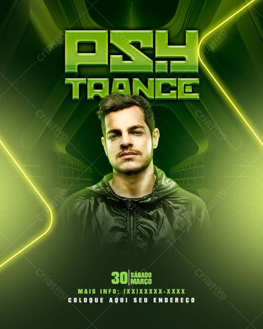 Flyer Festa Psy Trance Balada Março PSD Editável
