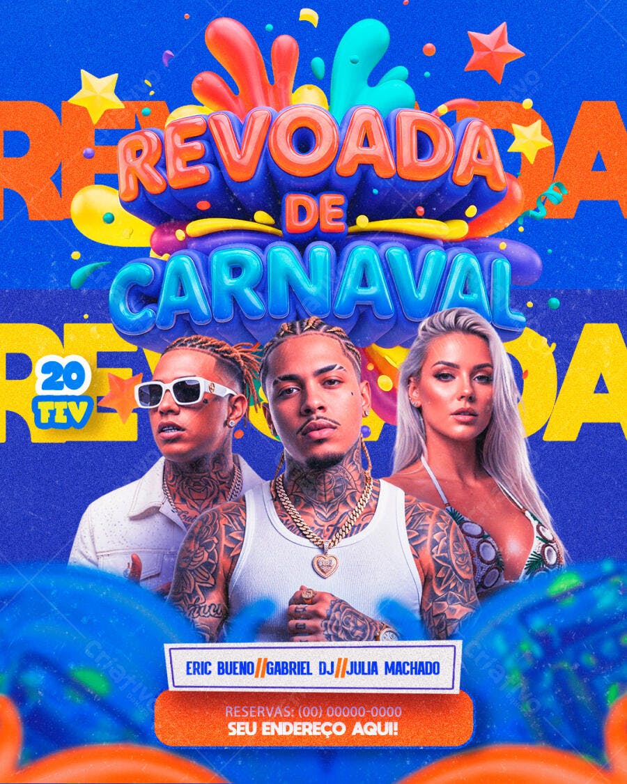Flyer Revoada de Carnaval Fevereiro PSD Editável