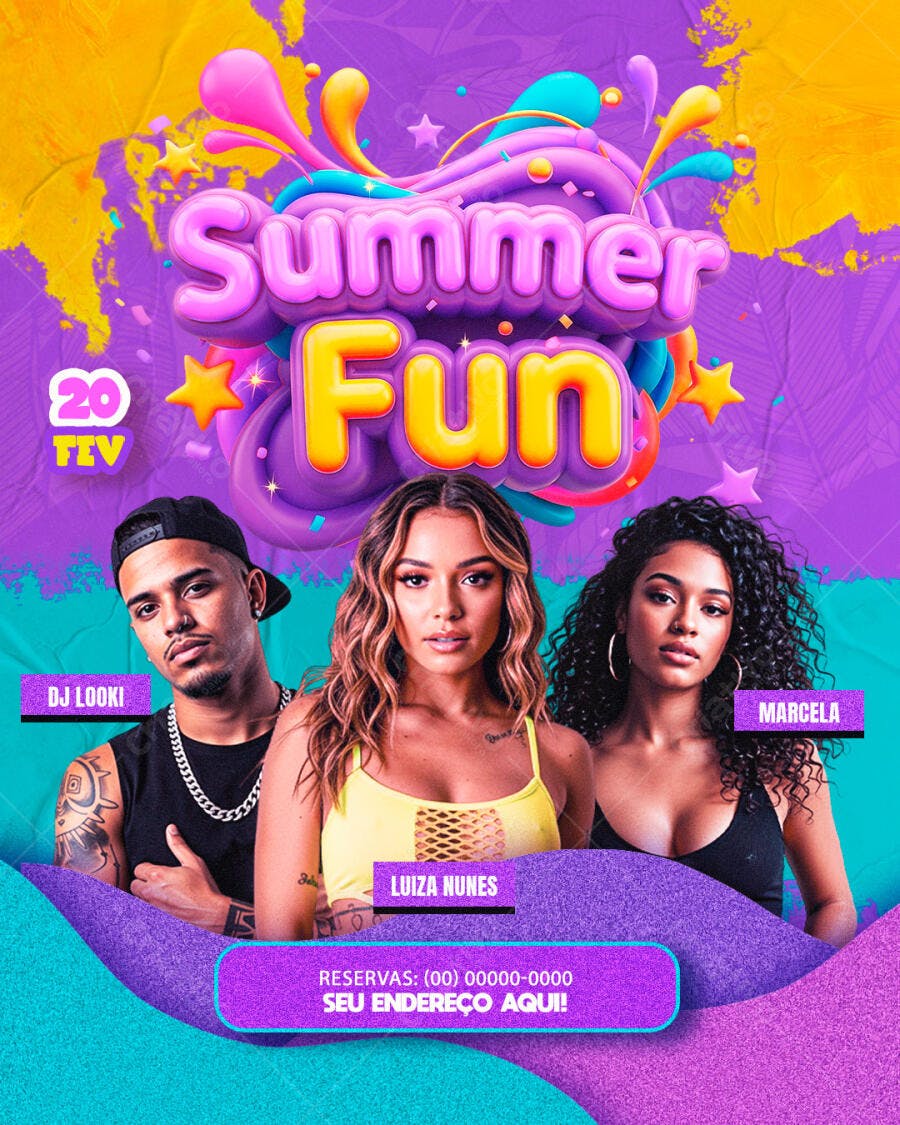 Flyer Festa Verão Summer Fun Fevereiro PSD Editável