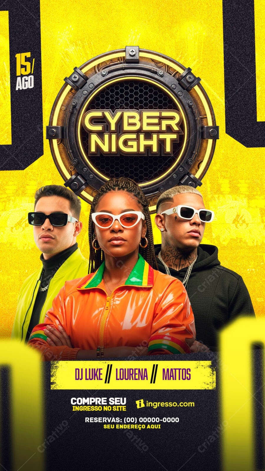 Flyer Cyber Night Festa Balada Agosto PSD Editável