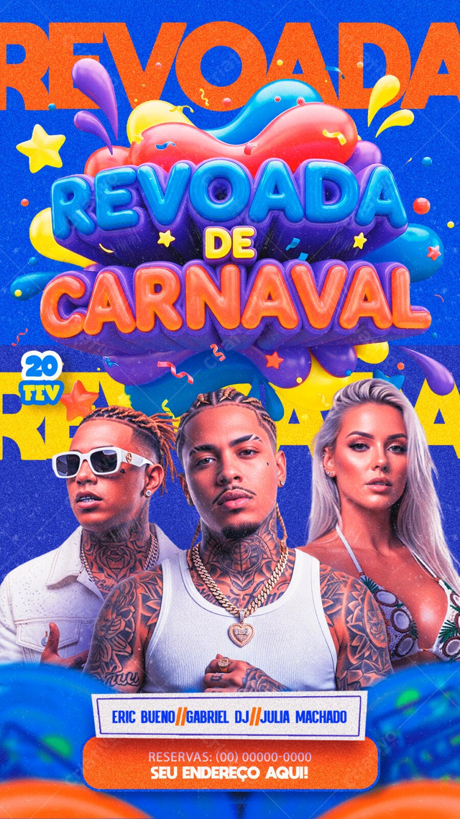 Flyer Revoada de Carnaval Fevereiro PSD Editável