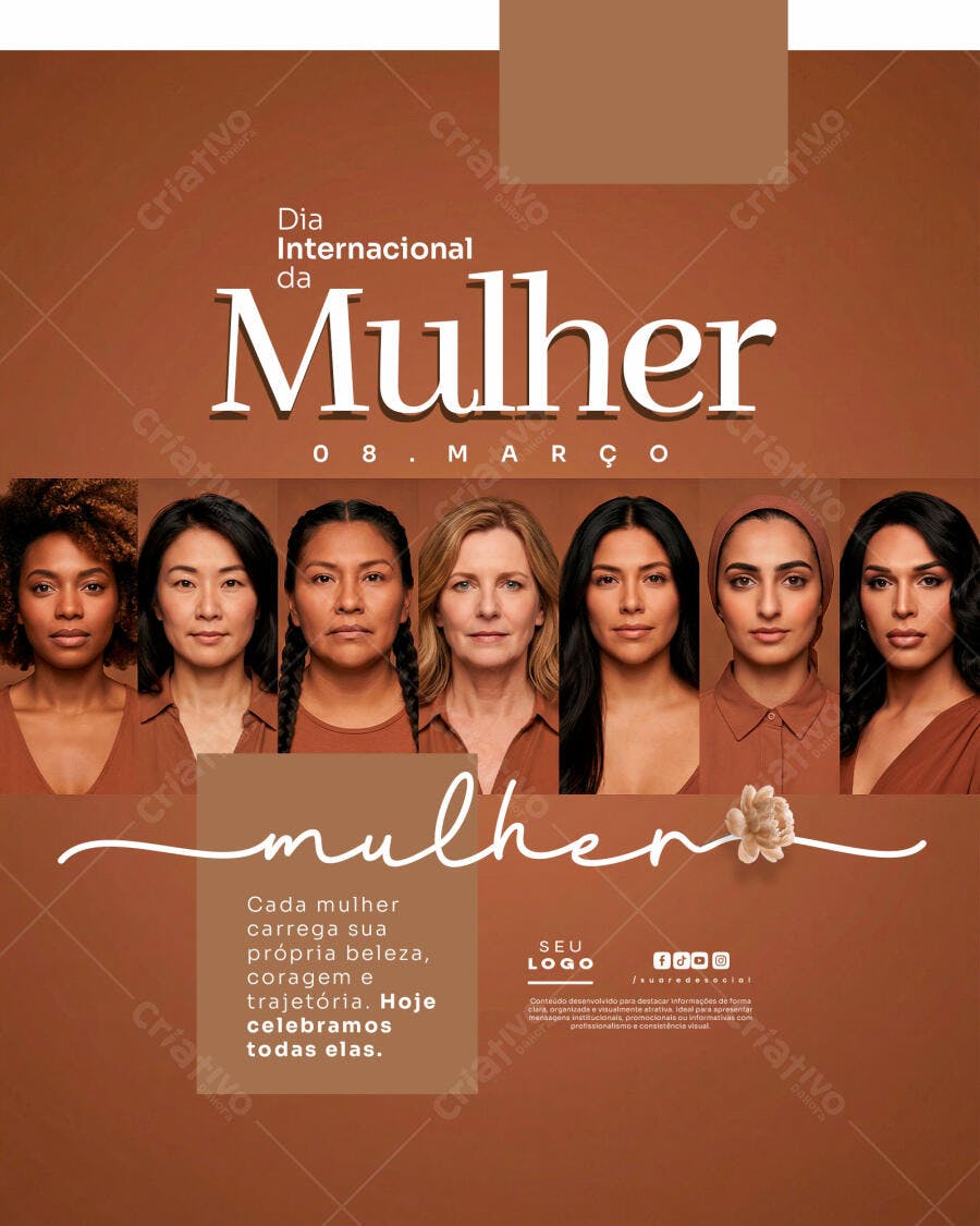 Post Dia Internacional da Mulher 8 de Março PSD Editável