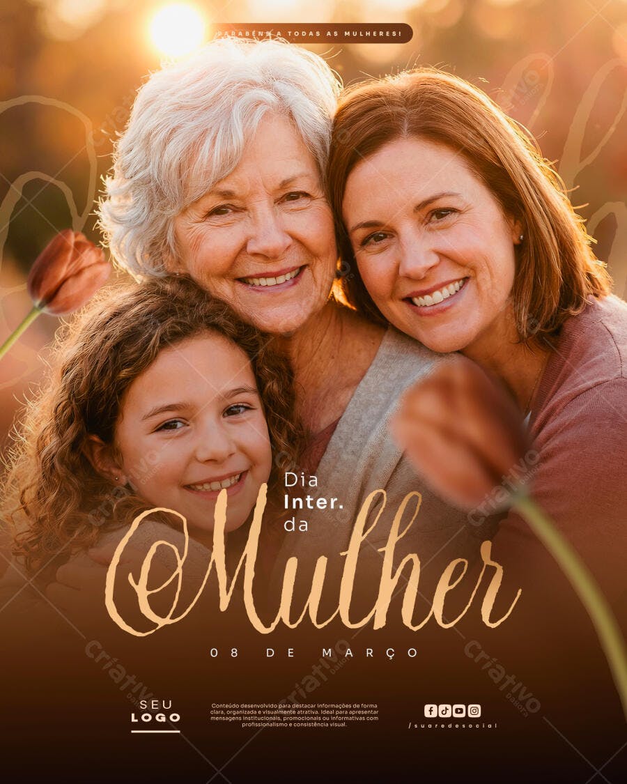 Post Dia Internacional da Mulher 8 de Março PSD Editável