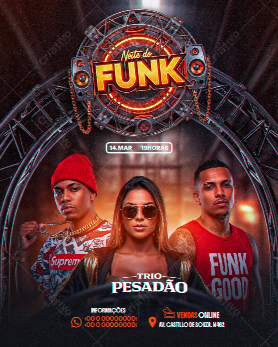Flyer Noite do Funk Balada Festa PSD Editável