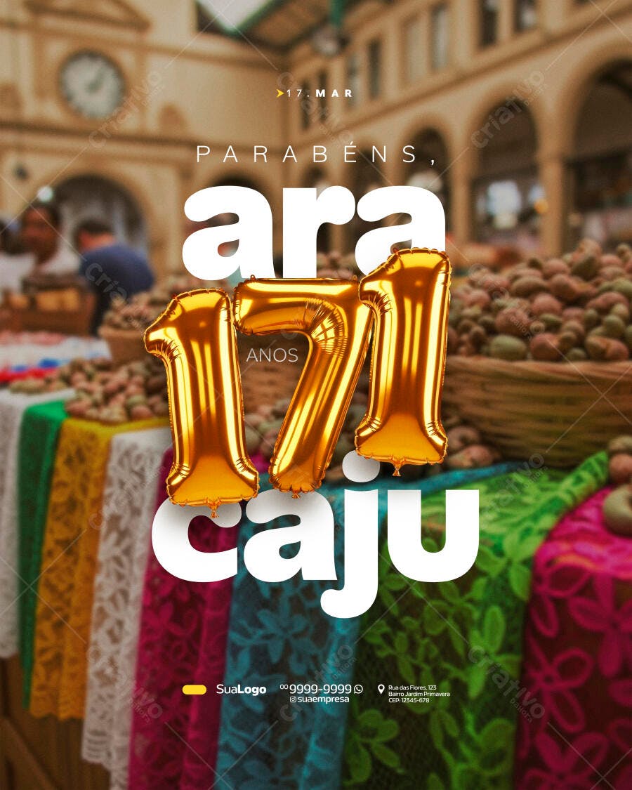 Post Aniversário Cidade Araçaju 171 Anos PSD Editável