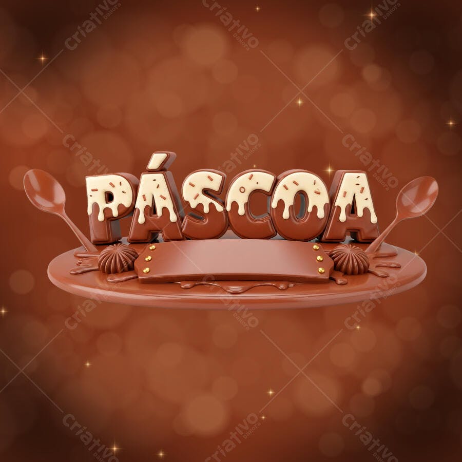Selo 3D Páscoa Chocolate com Cobertura Branca PNG Transparente