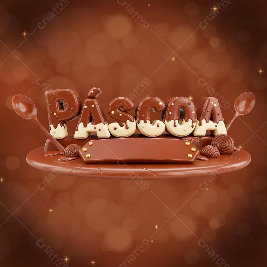 Selo 3D Páscoa Chocolate com Cobertura Branca PNG Transparente
