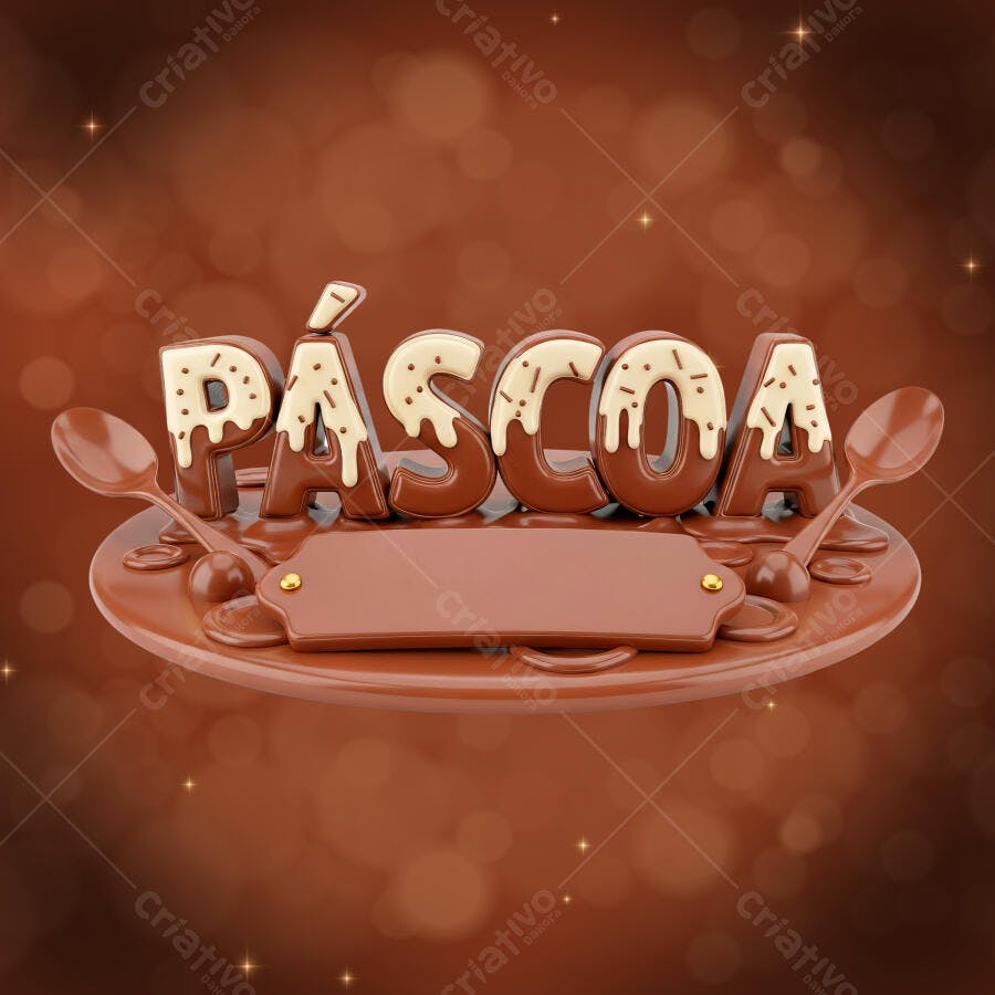 Páscoa 3D Chocolate Letras com Cobertura PNG Transparente