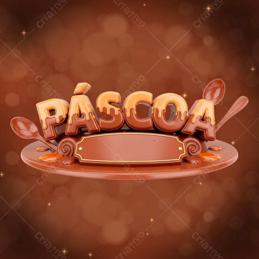 Selo 3D Páscoa Chocolate com Colheres PNG Transparente