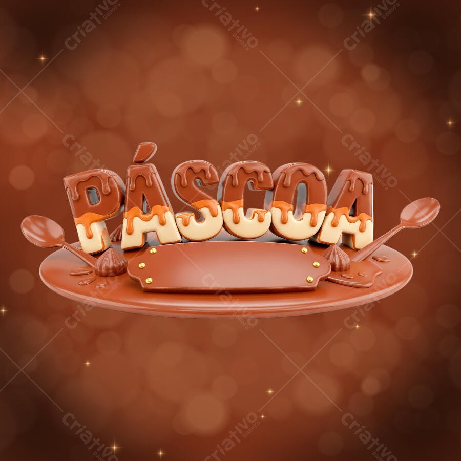 Páscoa 3D Chocolate Letras Texturizadas Marrom PNG